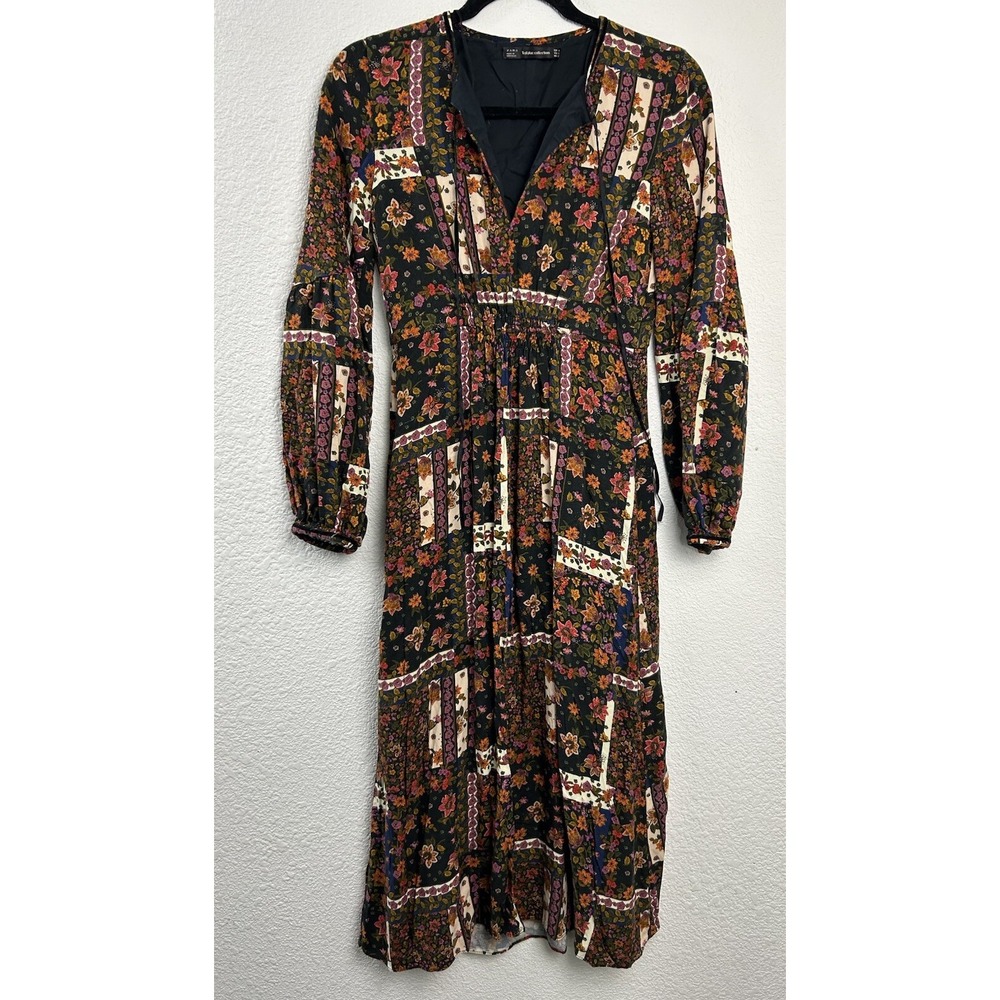 ZARA Trafaluc Size XS Floral Midi Dress Boho Prairie Cottagecore Bloomcore Fairy